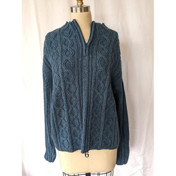 Women's Vintage Cabelas 1/4 Zip Cable Knit Sweater Size XL Blue 90s Heavy Chunky - Picture 10 of 10